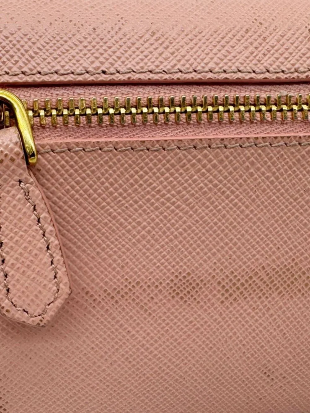 Prada  Metal Bar Continental Flap Saffiano Leather Wallet Pink